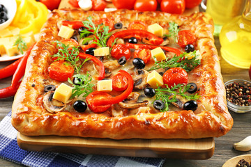 Freshly homemade pizza closeup