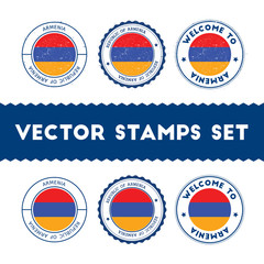 Armenian flag rubber stamps set. National flags grunge stamps. Country round badges collection.