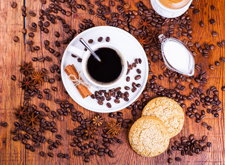 black coffee on a wooden background
