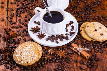 black coffee on a wooden background