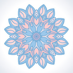 Mandala. Vector ornament  in trendy Pantone colors Rose Quartz and Serenity. 