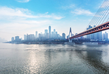 tranquil cityscape of chongqing under blue sky,chongqing china.