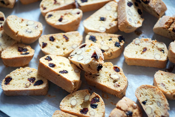 Italian biscotti cookies immediately after baking in the oven for tea.