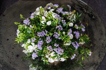 Bouquet with white and violet flowers