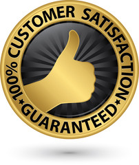 100 percent customer satisfaction guaranteed golden sign with ri