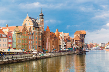 Cityscape on the Vistula River in Gdansk, Poland.