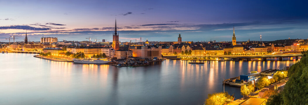 Scenic summer night panorama of  Stockholm, Sweden