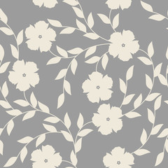 Beauty seamless pattern with white flowers on grey background