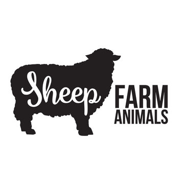 Black contour farm animal with a white lettering  inscription inside, Logo sheep vector animal, outline for the product, vector illustration contour farming sheep with lettering on the mutton meat