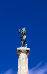 Monument sculpture of the Belgrade Winner made of bronze, located in Kalemegdan, Belgrade, Serbia