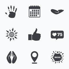 Hand icons. Like thumb up and insurance symbols.