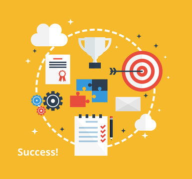 Concept of business achievement. Inspiration design with icons in flat style.  Success concept - vector illustration.