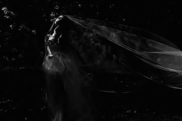 Naklejka premium Portrait of young dark-haired woman in the flowered garden in th