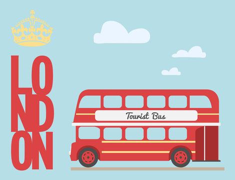 Double Decker Bus Cartoon From England / British Tourist Symbol / 