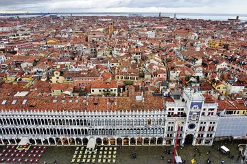 Panoramic view of Venice from the Campanile on a cloudy day