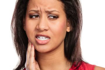 Fototapeta premium Woman suffering from toothache tooth pain.