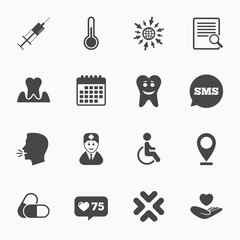 Medicine, medical health and diagnosis icons.