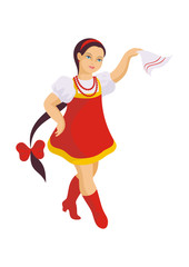 the little girl in a red sundress dances the Russian national dance