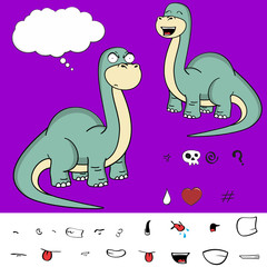 dinosaur brontosaurus expressions cartoon set in vector format