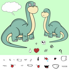 dinosaur brontosaurus expressions cartoon set in vector format