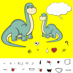 Naklejka premium dinosaur brontosaurus expressions cartoon pack collection in vector format