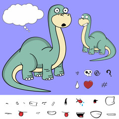 dinosaur brontosaurus expressions cartoon set in vector format