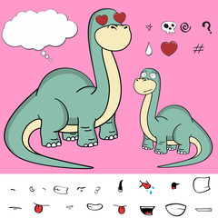 Inlove dinosaur brontosaurus expressions cartoon pack in vector format