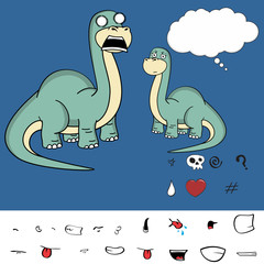 dinosaur brontosaurus expressions cartoon pack collection in vector format