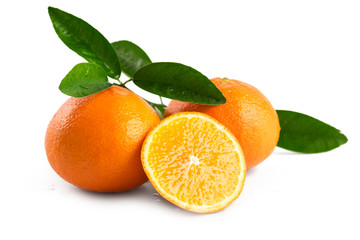 Mandarins orange(tangerines) with leaves isolated on white backg
