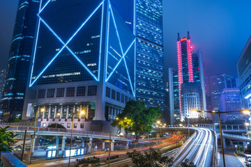 Fototapeta na wymiar light trails in the downtown district,hongkong china.