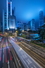 Fototapeta na wymiar light trails in the downtown district,hongkong china.