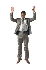 businessman raising his hands