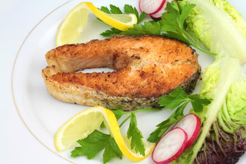 Roasted salmon steak