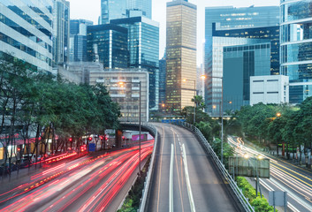 Fototapeta na wymiar blurred motion traffic in the downtown district,hongkong