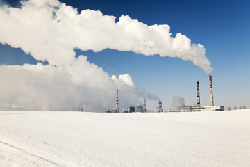 Chemical plant,  winter season.