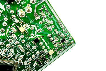 Electronic circuit board isolated on white background