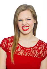 attractive young woman making expression
