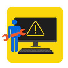 Big Data Security Maintenance and Tech Icon with Wrench and Gear Tools for Technician to Use when Scanning Systems - Internet or Information Technology Repairs
