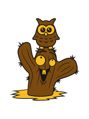 friends happy face desert owl bird owl small comic cartoon sweet cute little green cactus