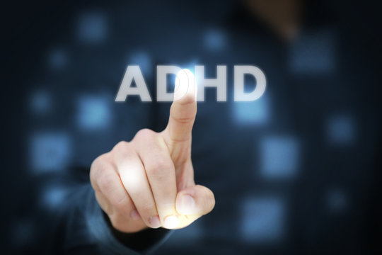 Businessman touching Adhd - Powered by Adobe