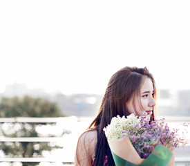 Fototapeta premium Asian Woman Ride On Boat Concept