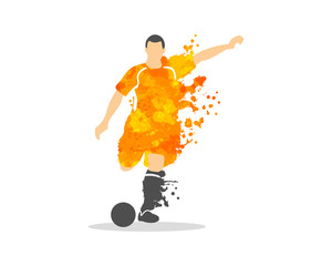Plakat vector illustration of soccer (football) player in an action with splash and watercolor