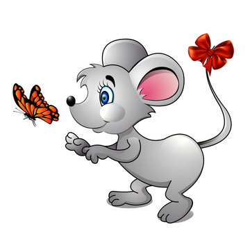illustration of a cartoon mouse and bright butterfly