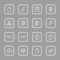 white line web icon set with rounded rectangle frame for web design, user interface (UI), infographic and mobile application (apps)