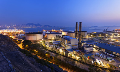 petrochemical industrial plant at night