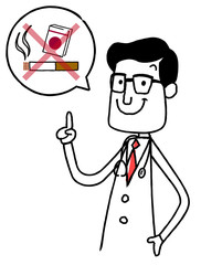 イラスト素材：医者　警告　注意　タバコ