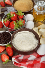Ingredients for baking strawberries cake