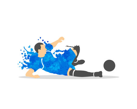 vector illustration of soccer (football) player in an action with splash and watercolor