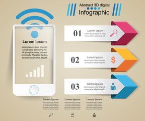 Fototapeta premium 3D infographic design template and marketing icons. Smartphone icon.