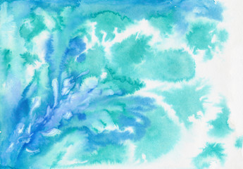 Abstract blue watercolor background. Wet on wet style.